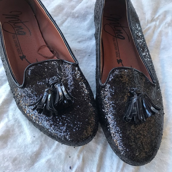 MTNG Shoes - MTNG Black glitter tassel loafer
